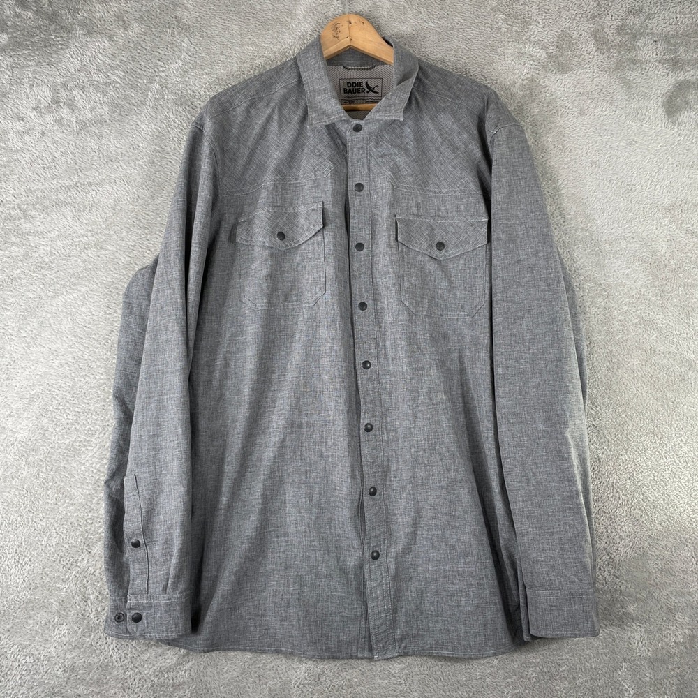 Eddie Bauer Shirt Mens 2XL Tall Gray Performance Fishing Hiking Outdoor Utility